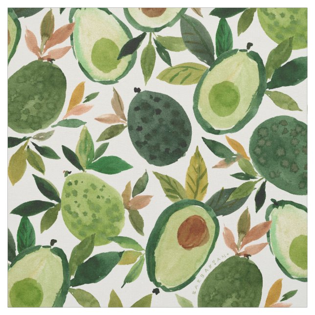 AVOCADO LOVER Botanisches Aquarellmuster Stoff (Muster)