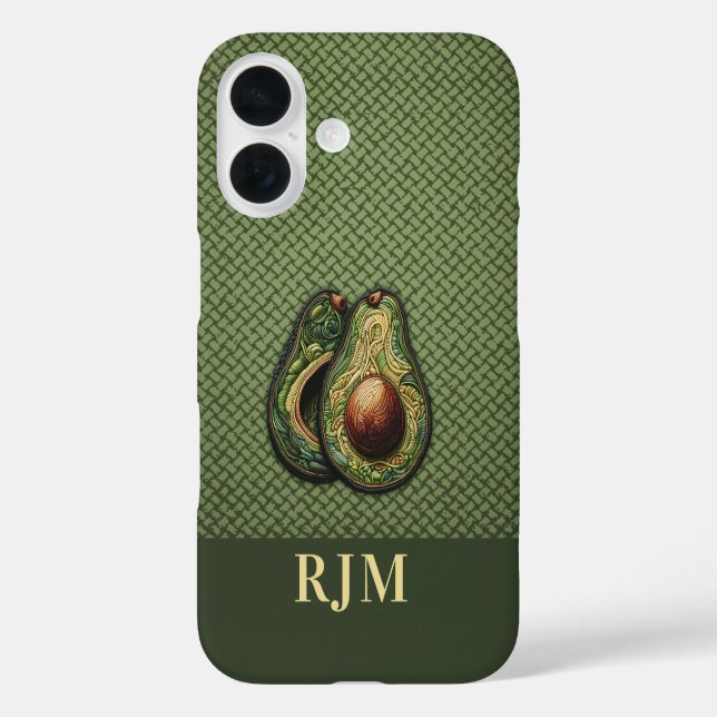 Avocado Lover Imitats Stickerei iPhone 16 Hülle (Rückseite)