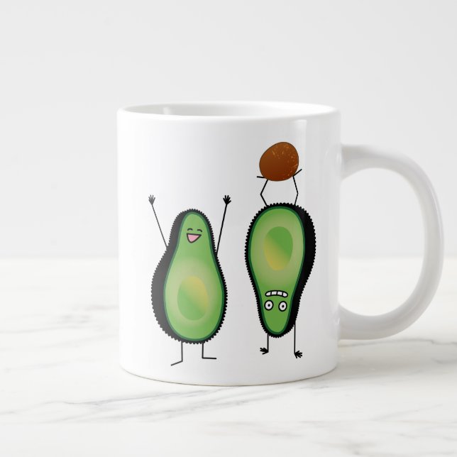 Avocado lustige zujubelnde grüne Grube Handstand Jumbo-Tasse (Rechts)