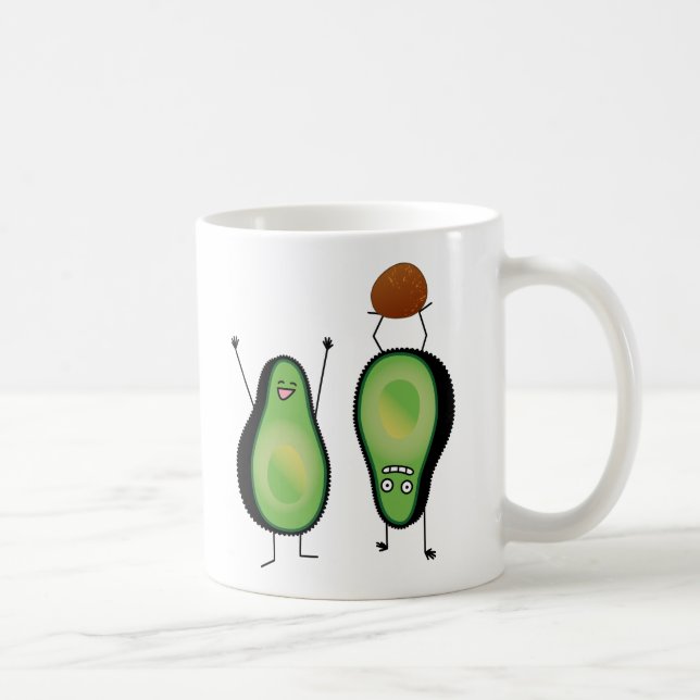 Avocado lustige zujubelnde grüne Grube Handstand Kaffeetasse (Rechts)