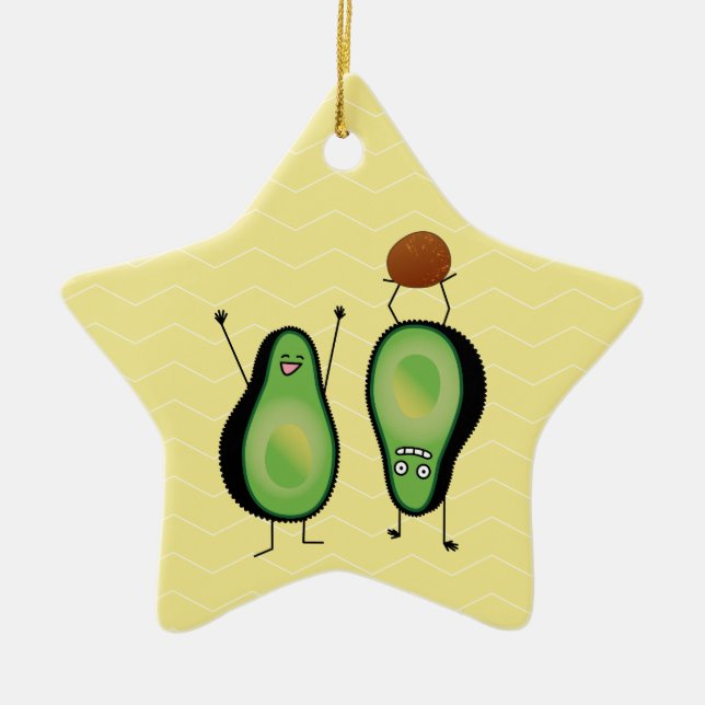 Avocado lustige zujubelnde grüne Grube Handstand Keramik Ornament (Vorne)