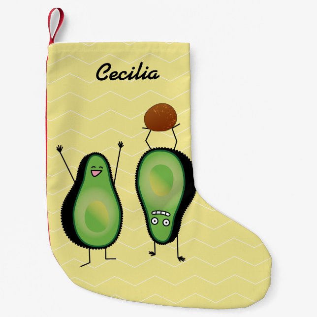 Avocado lustige zujubelnde grüne Grube Handstand Kleiner Weihnachtsstrumpf (Vorderseite)