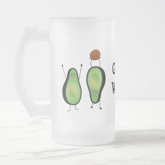 Avocado lustige zujubelnde grüne Grube Handstand Mattglas Bierglas (Links)