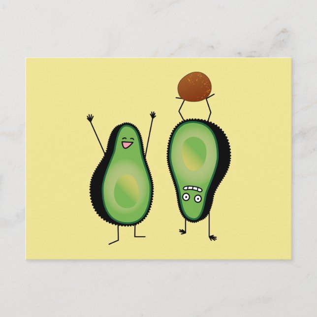 Avocado lustige zujubelnde grüne Grube Handstand Postkarte (Vorderseite)