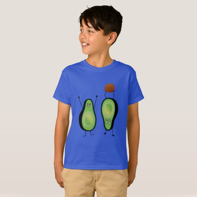Avocado lustige zujubelnde grüne Grube Handstand T-Shirt (Vorne ganz)