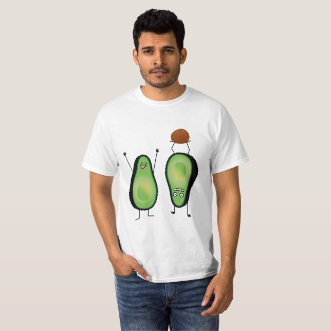 Avocado lustige zujubelnde grüne Grube Handstand T-Shirt (Vorne ganz)