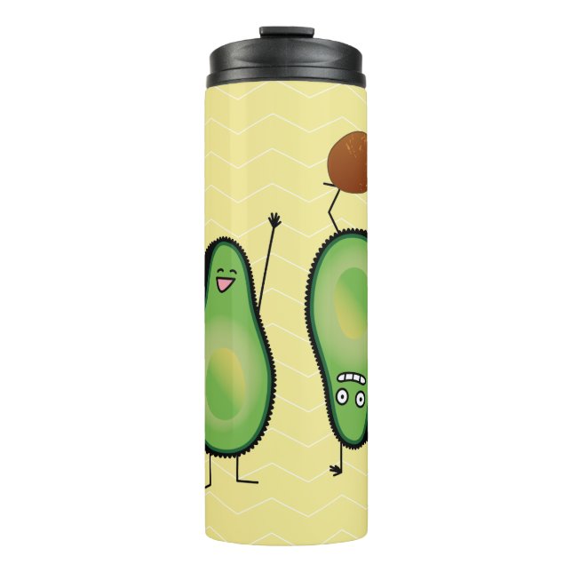 Avocado lustige zujubelnde grüne Grube Handstand Thermosbecher (Vorderseite)