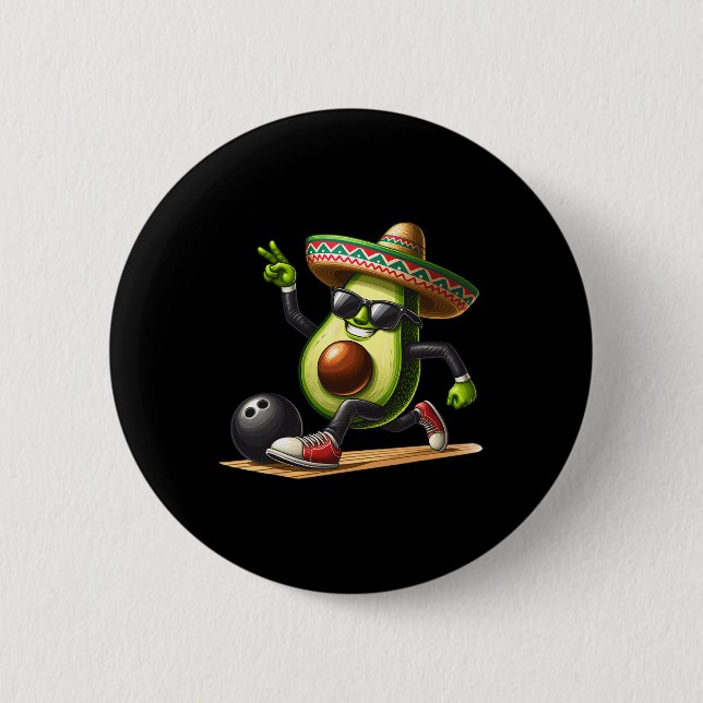 Avocado mit Bowling-Kompetenzen Cinco De Mayo Funn Button (Vorderseite)