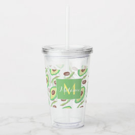 Avocado Muster Handzeichenname Monogramm Acryltrinkbecher