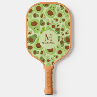 Avocado Muster mit Monogramm Pickleball Schläger
