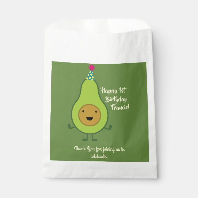 Avocado Niedlich 1. Geburtstag Gastgeschenk Tasche Geschenktütchen (Vorderseite)