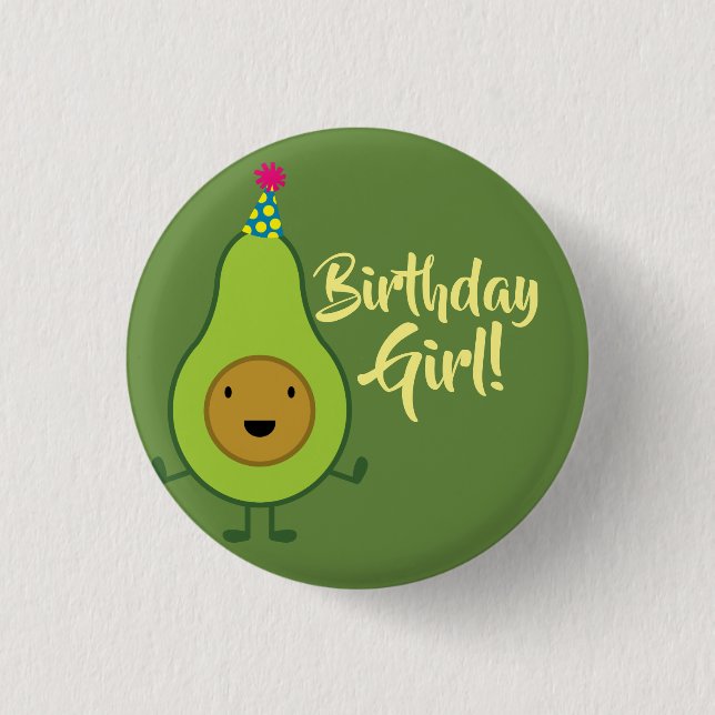 Avocado Niedlich 1. Geburtstag Girl Button Button (Vorderseite)
