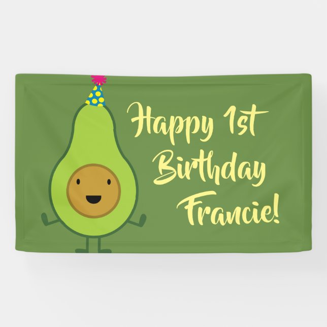 Avocado Niedlich 1. Geburtstag Party Bannerdekor Banner (Horizontal)