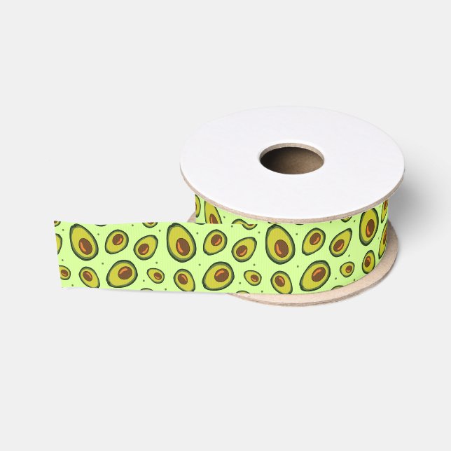 Avocado Obst Gemustert Grünes Vegetarisches Vegan Ripsband (Spule)
