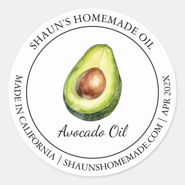 Avocado Oil Modern Label Runder Aufkleber (Vorderseite)