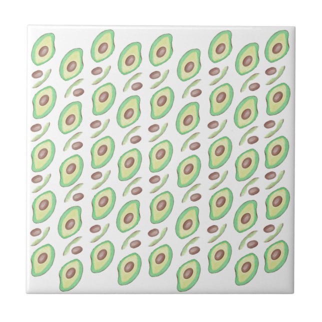 Avocado Pits Slices Fruit Hand Drawn Muster Fliese (Vorderseite)