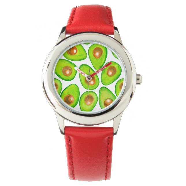 Avocado schneidet Aquarellfarben Armbanduhr (Vorderseite)