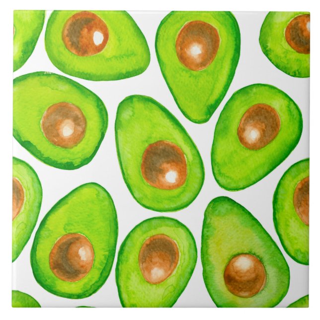 Avocado schneidet Aquarellfarben Fliese (Vorderseite)