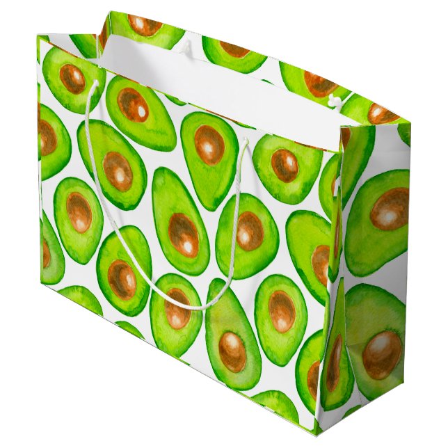 Avocado schneidet Aquarellfarben Große Geschenktüte (Rückseite Schrägansicht)