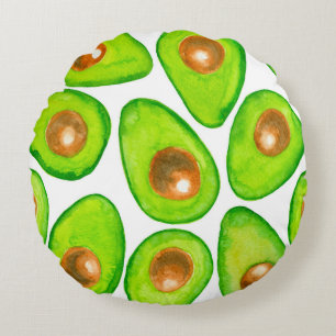 Avocado schneidet Aquarellfarben Rundes Kissen