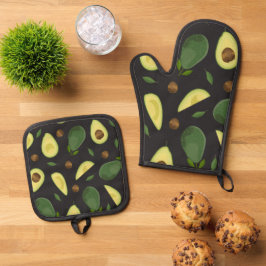 Avocado-Stoff-Set Ofenhandschuh & Topflappen-Set