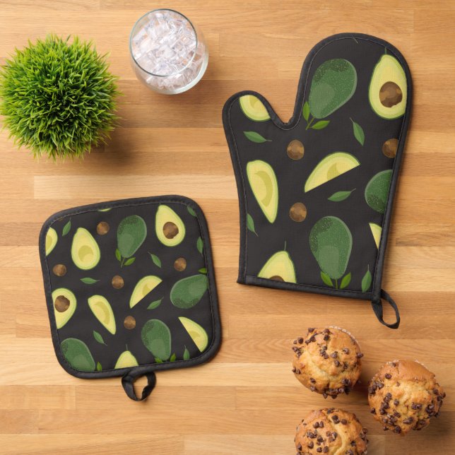 Avocado-Stoff-Set Ofenhandschuh & Topflappen-Set (Oben Unten)