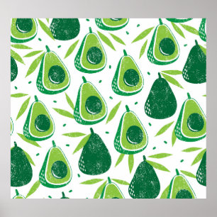 Avocado, strukturierte Briefmarke, nahtlose Muster Poster