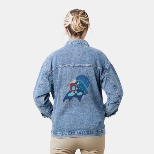 Avocado Surfen auf einem Slice Pizza Night Version Jeansjacke (Modell)