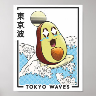 Avocado Surft auf Japanischen Wellen Anime Kinder  Poster