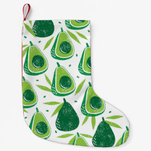 Avocado, texturierter Stempel, nahtloses Muster. Kleiner Weihnachtsstrumpf
