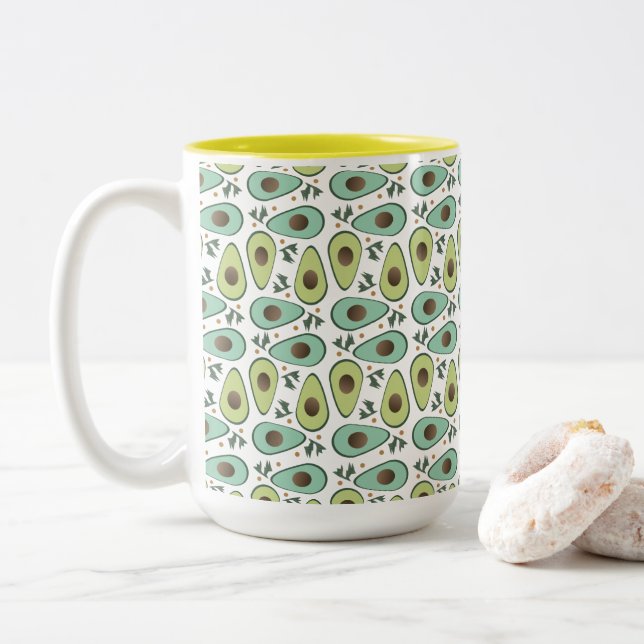 Avocado und Cilantro Salad Pattern Zweifarbige Tasse (Mit Donut)