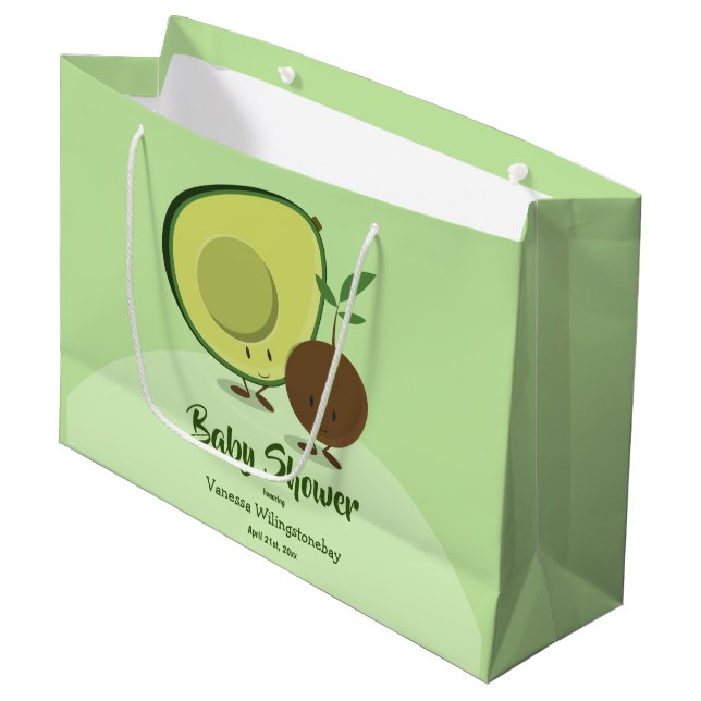 Avocado und Pit Cartoon Character Baby Shooter Große Geschenktüte (Vorderseite Schrägansicht)