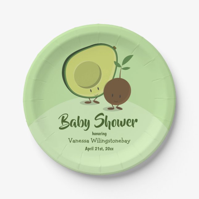 Avocado und Pit Cartoon Character Baby Shooter Pappteller (Vorderseite)