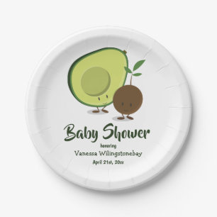 Avocado und Pit Cartoon Green White Baby Dusche Pappteller