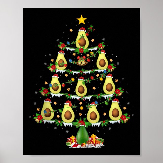 Avocado-Weihnachtsbaumlichter Lustiger Avocado-Wei Poster (Vorne)