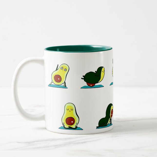 Avocado Yoga Komisch, lustig, niedlich Zweifarbige Tasse (Links)