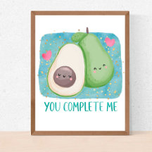 Avocado You Complete Me Liebe Kawaii Watercolor