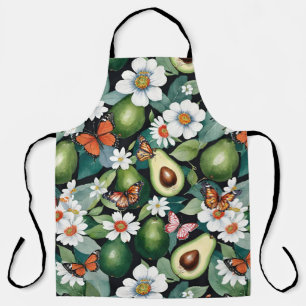 Avocados Floral mit Schmetterlingen schwarz Schürze