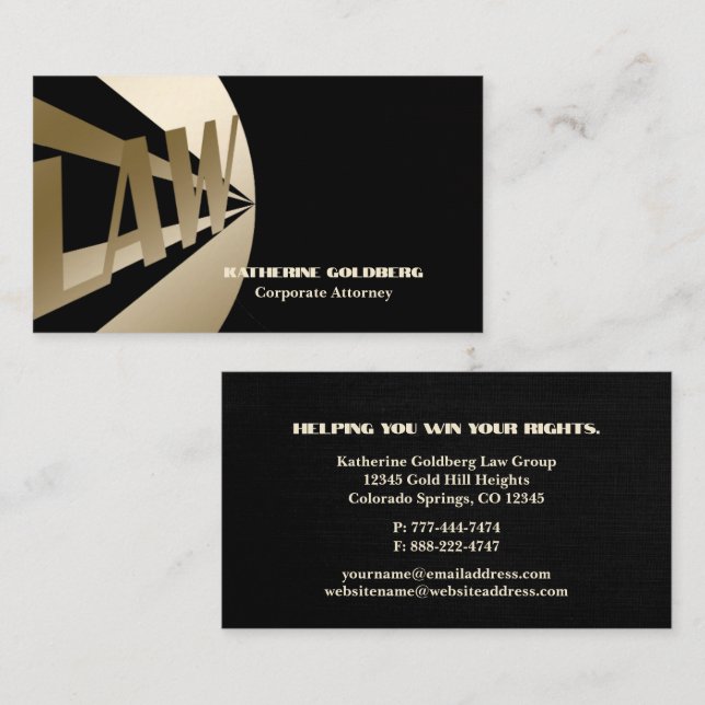 Avocat Gold & Black Unique chez Law Carte de visit (Devant / Derrière)