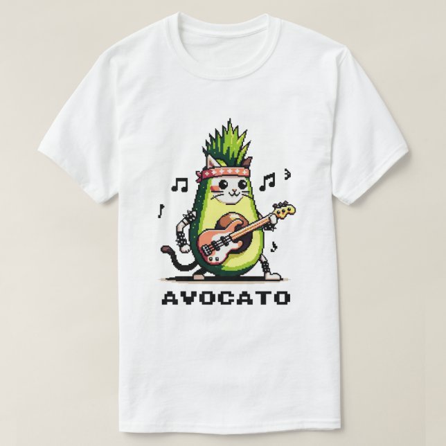 Avocato Bassist - Punk Cat Avocado Pixel Art T-Shirt (Design vorne)