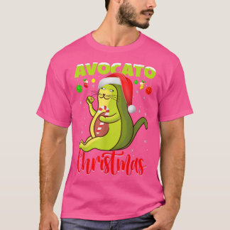 Avocato Cat Lover Xmas Lights Santa Avocado Cat Ch T-Shirt