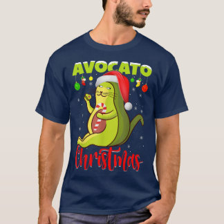 Avocato Cat Lover Xmas Lights Santa Avocado Cat Ch T-Shirt