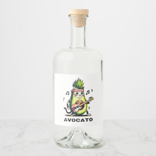 Avocato - Funny Pixel Art Avocado Cat Playing Bass Alkoholflaschenetikett