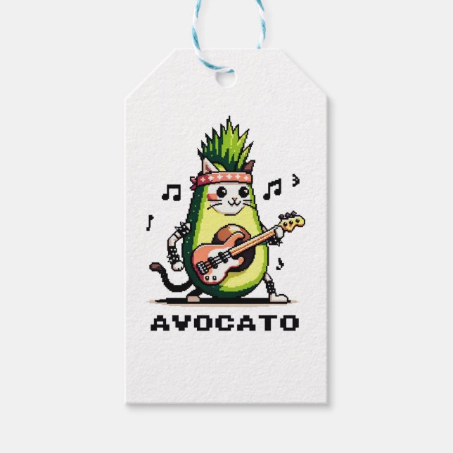 Avocato - Funny Pixel Art Avocado Cat Playing Bass Geschenkanhänger (Vorderseite)