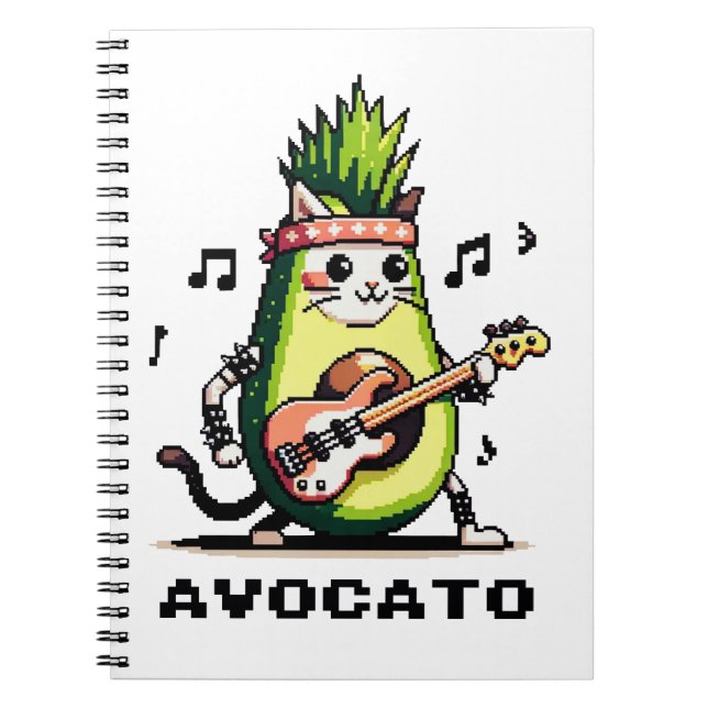 Avocato - Funny Pixel Art Avocado Cat Playing Bass Notizblock (Vorderseite)