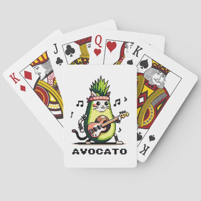 Avocato - Funny Pixel Art Avocado Cat Playing Bass Spielkarten (Rückseite)