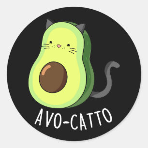 Avocatto Funny Avocado Cat Pun Dark BG Runder Aufkleber