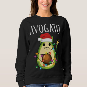 Avogato Santa Avocado Cat Funny Christmas Cat Sweatshirt