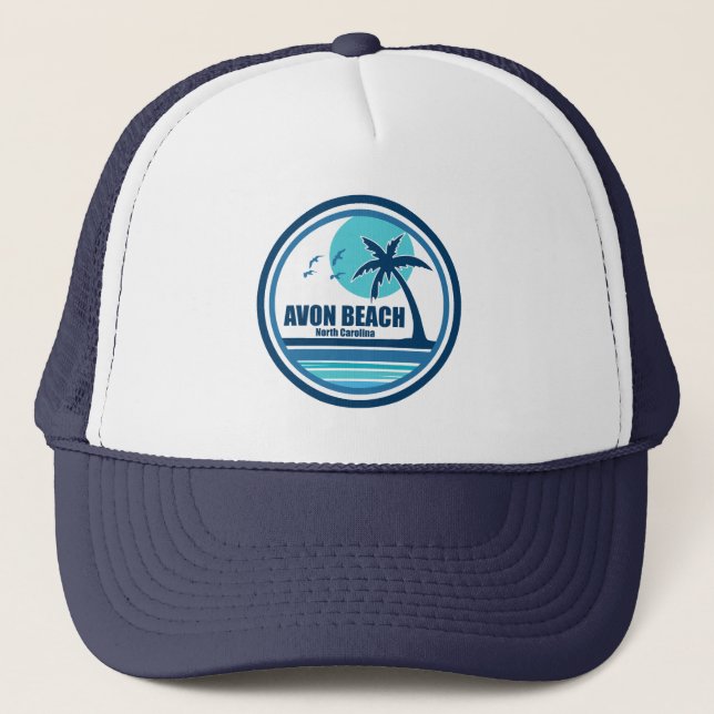 Avon Beach North Carolina Palm Tree Birds Truckerkappe (Vorderseite)