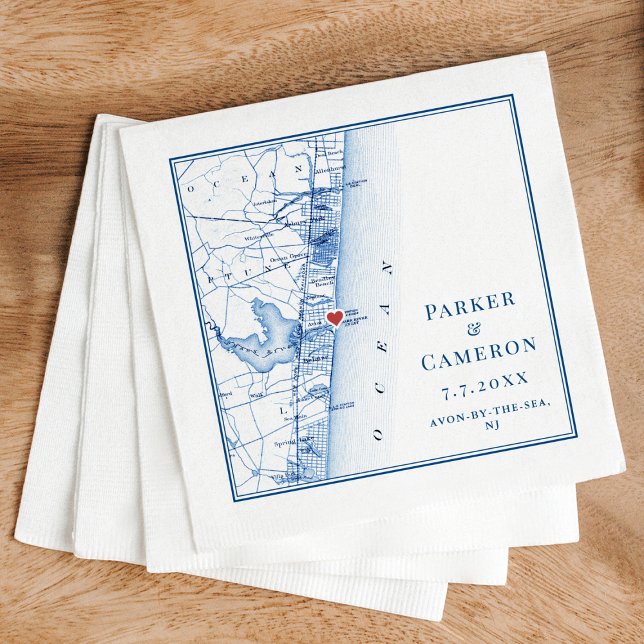 Avon-by-the-sea NJ Map Elegant Navy Blue Wedding Serviette (Avon by the Sea NJ Wedding Napkins in elegant navy bluefrom Coastal Map Designs)